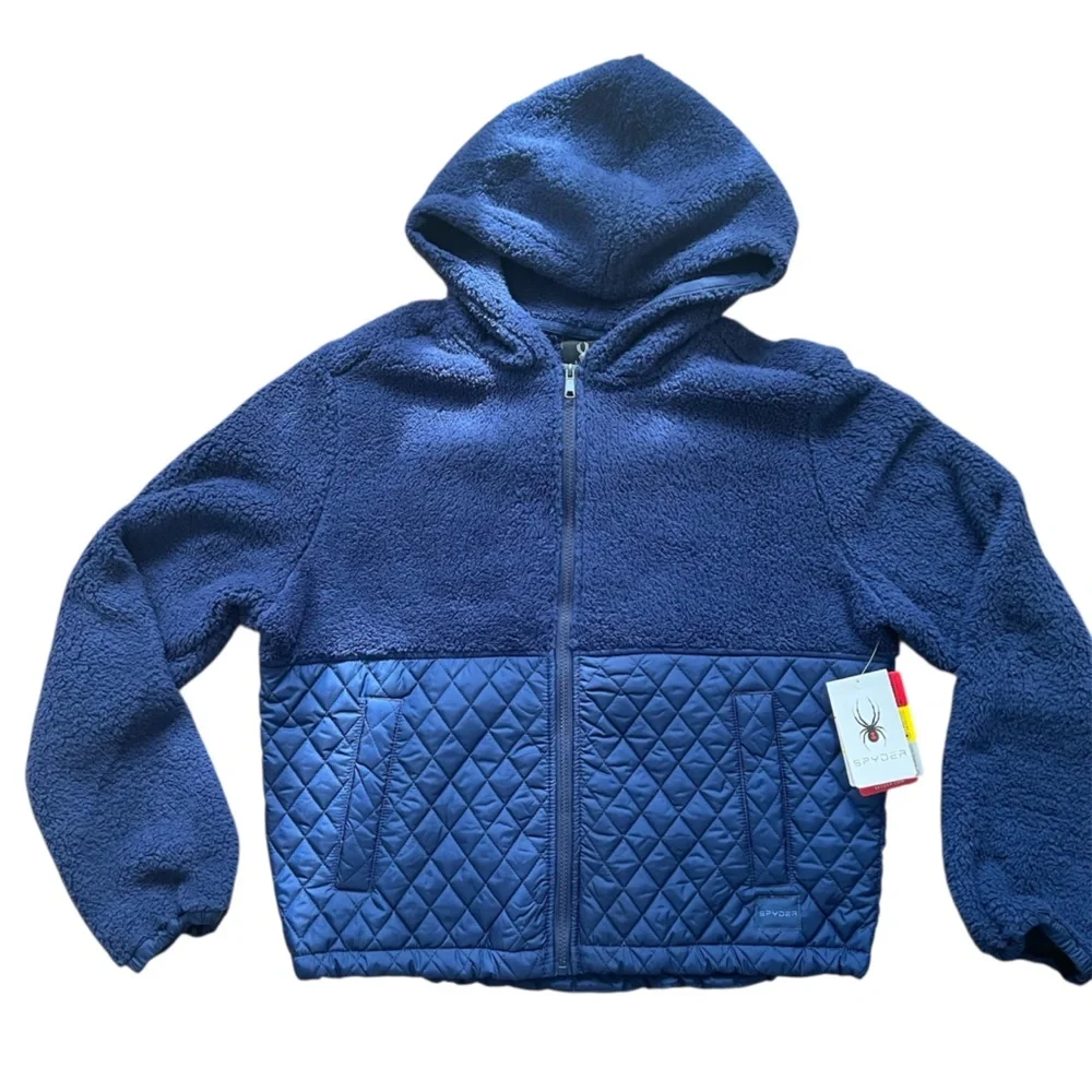 Spyder Sherpa Fleece Quilted Teddy  Jacket Zip up Hoodie Active Jacket - Picture 5 of 6